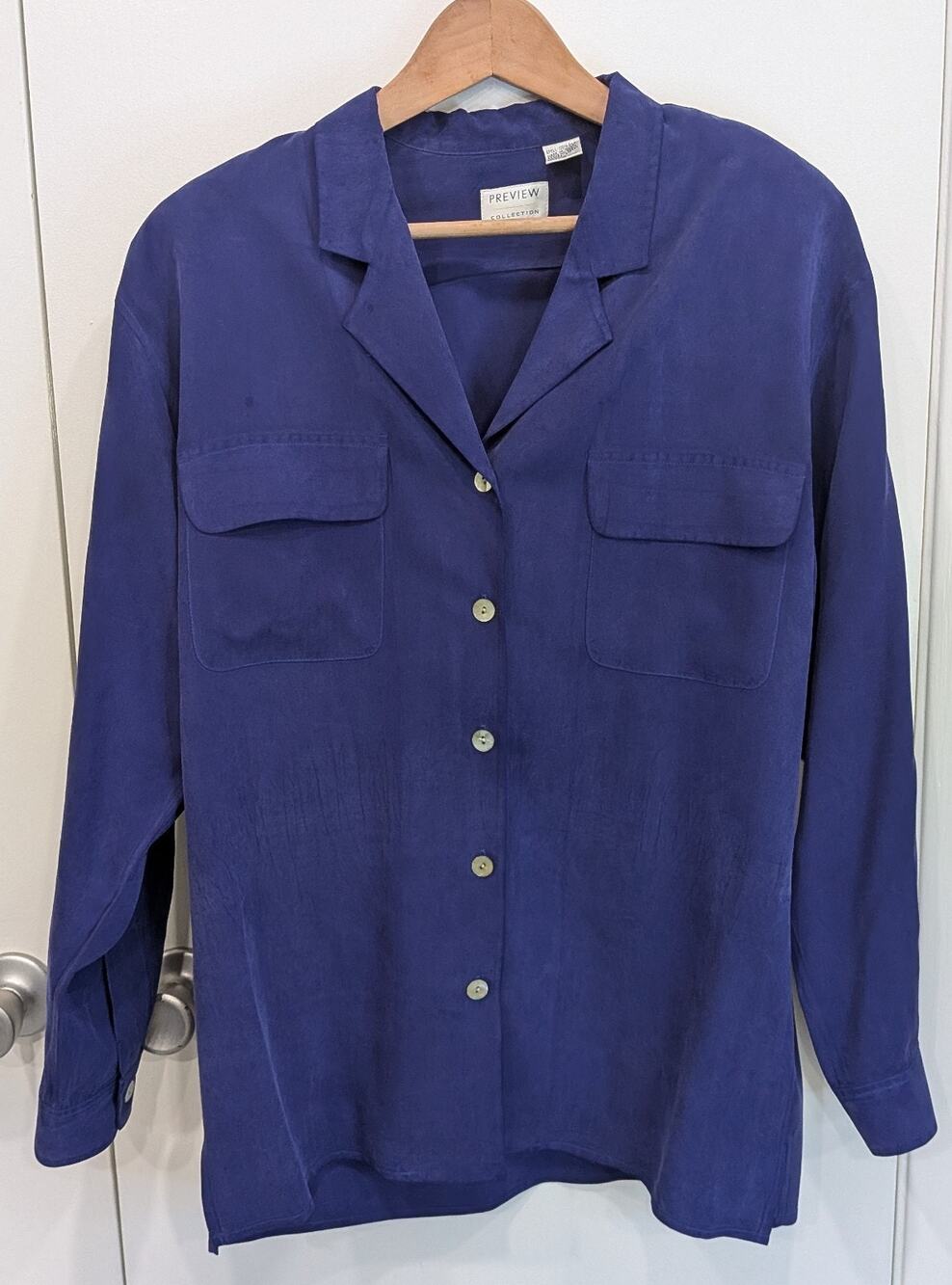 Vintage 100% Silk Blouse Heavy Weight Purple Blue Preview Collection AS IS